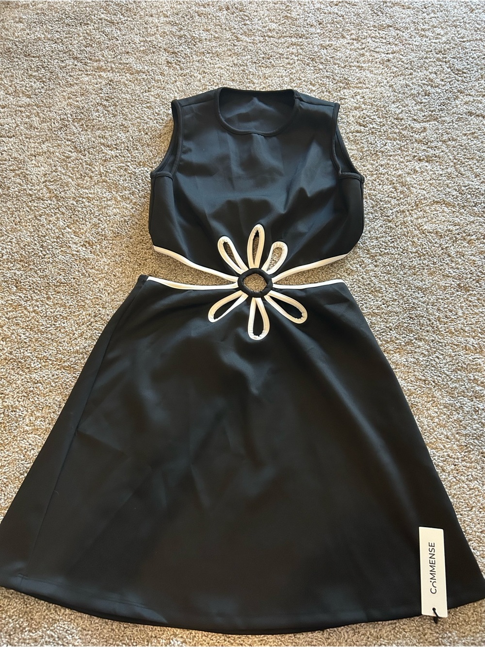 C/MEO Collective Black Dress with White Floral Cutout